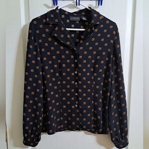 Liz Claiborne Black Geometric Button Front Top 6